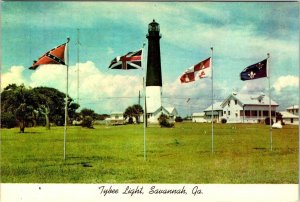 Savannah, GA Georgia  TYBEE LIGHT HOUSE  Flags & Lighthouse  4X6 Postcard