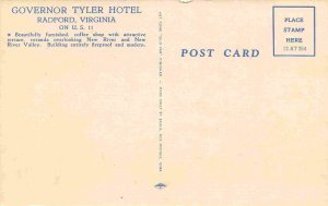 Governor Tyler Hotel US 11 Radford Virginia linen postcard