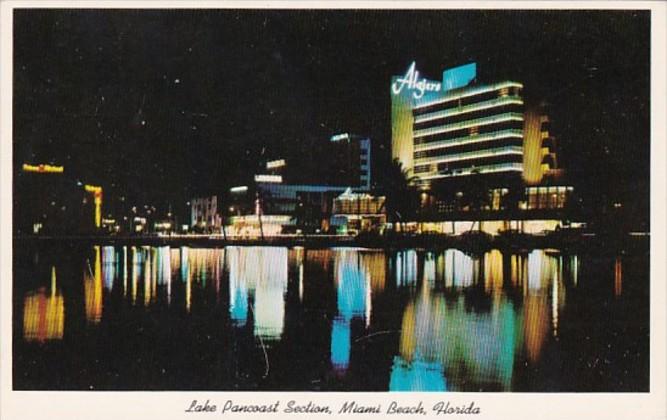 Florida Miami Beach Lake Pancoast Section At Night