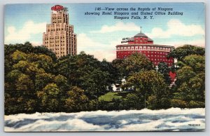 Niagara Falls NY~View Across Rapids~Hotel Niagara~United Office Bldg~Linen PC