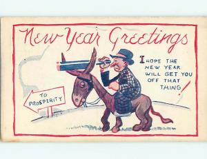 Unused Pre-1952 new year DONKEY HUMOR - GET OFF YOUR ASS r3933@