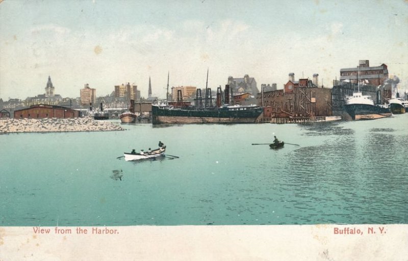 Buffalo NY, New York - Rowboats and Steamships in the Harbor - RPO 1911 - DB