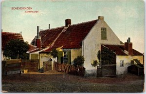 VINTAGE POSTCARD BACKYARD OF A TYPICAL DUTCH HOUSE AT SCHEVENINGEN SEASIDE 1910s