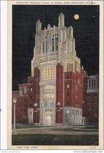 Iowa Iowa City University Hospital Tower At Night University Of Iowa Curteich