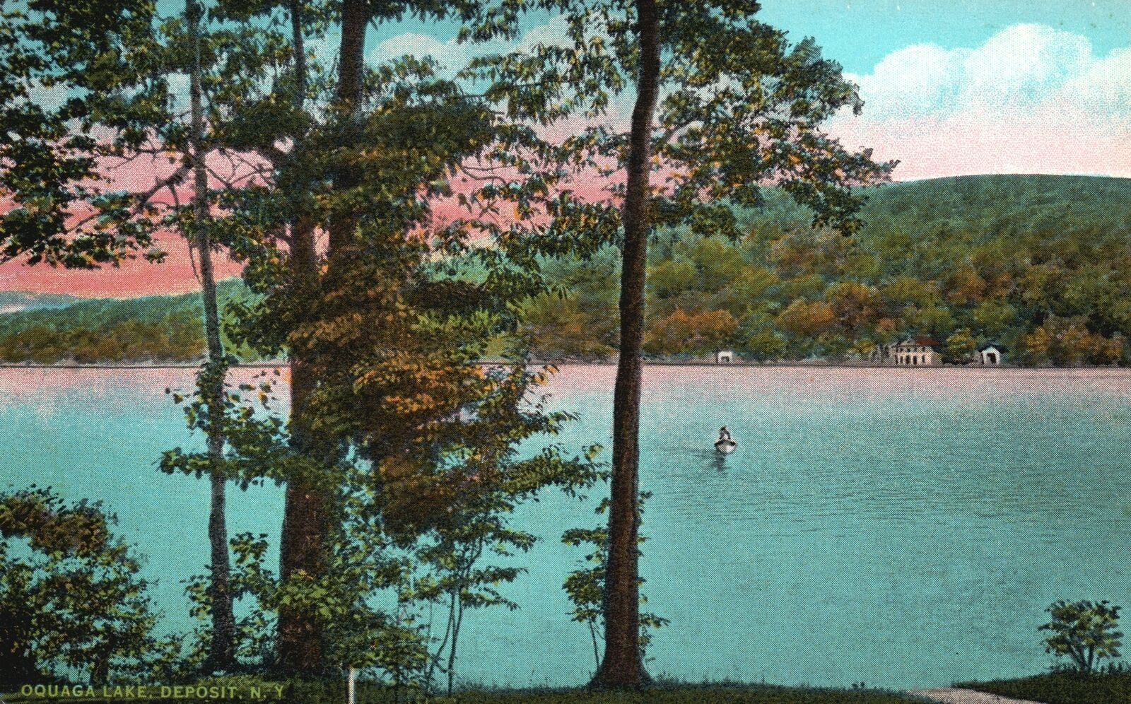 Vintage Postcard Oquaga Lake Scenic Mountain Lake View Deposit New York
