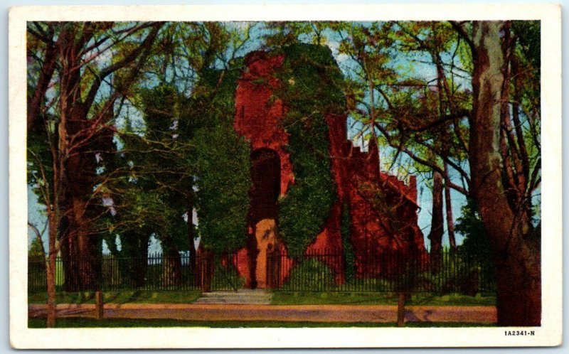Postcard - View of church and graveyard at Jamestown, Virginia