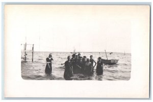 c1910's Bathing Suits Women Swimming View New London CT RPPC Photo Postcard 