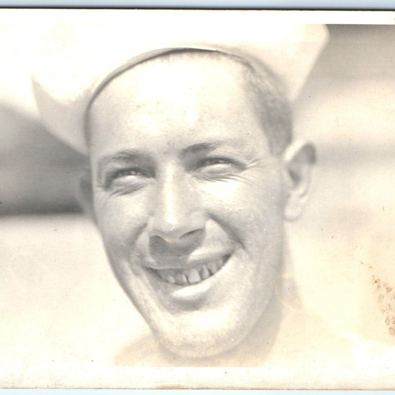 1910s Happy US Navy Sailor RPPC Beautiful Man WWI Real Photo Smile Military A127