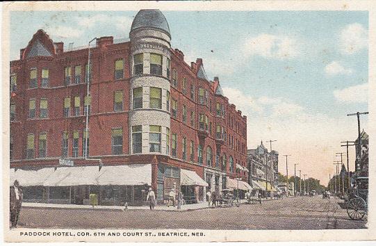 Paddock Hotel, Cor 6th and Court St. Beatrice Neb. 1917