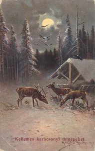 Holidays & celebrations seasonal greetings Hungary winter landscape deer 1925