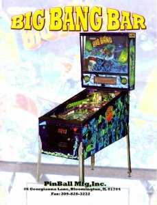 Big Bang Bar Pinball Machine Flyer Space Age Sci-Fi Artwork Sheet 8.5 x 11