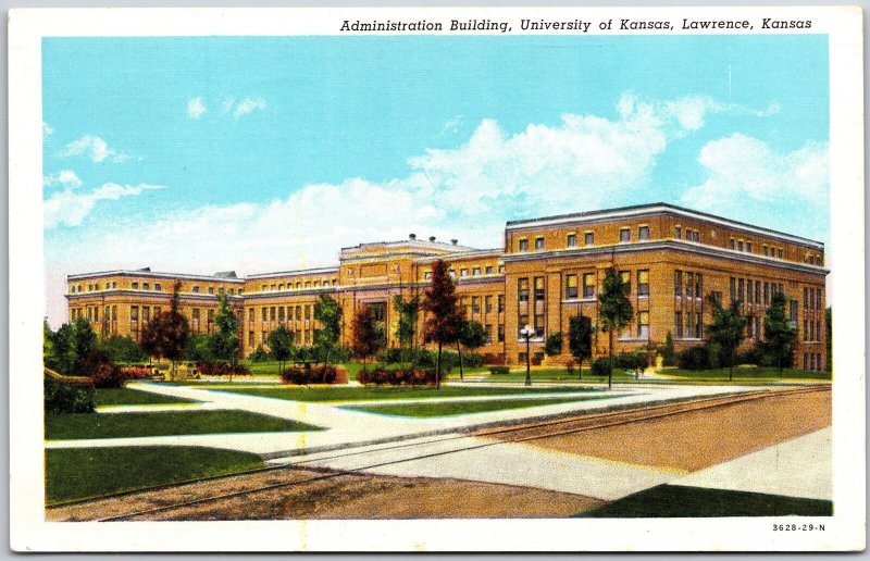 Administration Building University of Kansas Lawrence KS Grounds Postcard