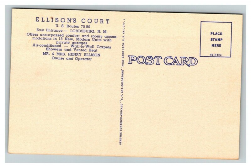 Vintage 1940's Advertising Postcard Ellison's Court Lordsburg New Mexico
