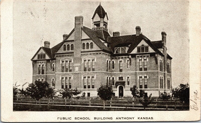 Postcard Public School Building in Anthony, Kansas~133245 