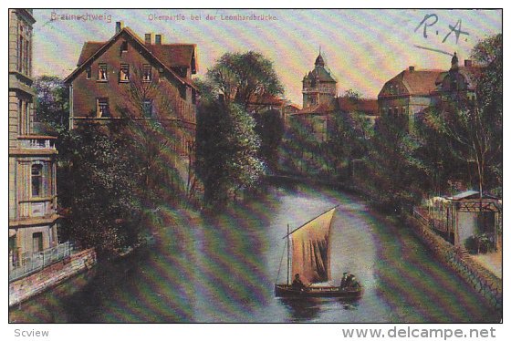 BRAUNESCHWEIG (Lower Saxony), Germany, PU-1908; Sailboat, Okerpartie Bei Der ...