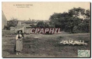 Old Postcard Scence From The Center D Gardeuse Geese Folklore