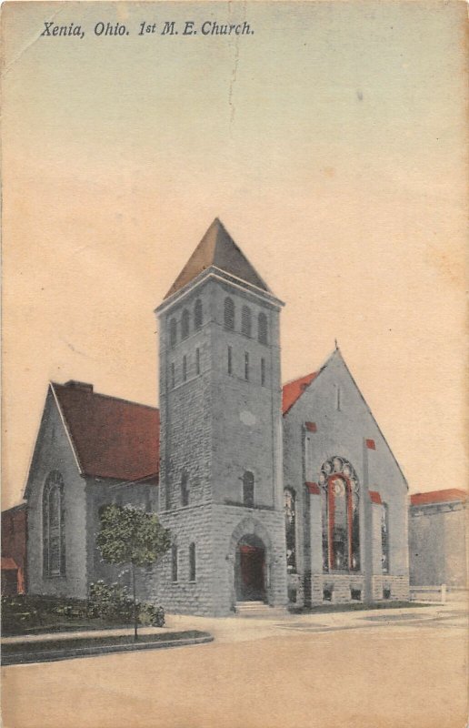 F40/ Xenia Ohio Postcard 1911 1st M.E. Church Building