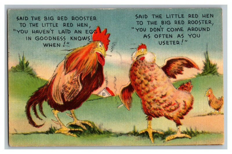 Said The Big Red Rooster Said The Little Red Hen Vintage Standard View Postcard