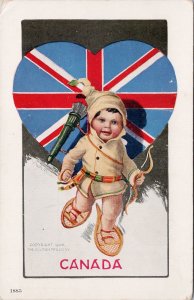 Boy Snowshoes Heart Patriotic Canada National Cupid Series Ullman Postcard H56