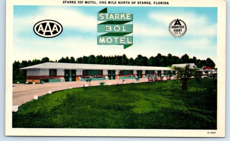 STARKE, Florida FL ~ Roadside STARKE 301 MOTEL Chester Bradley c1950s Postcard