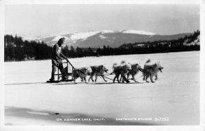 RPPC DONNER LAKE Sled Dog Team Truckee, California c1950s Vintage Photo Postcard