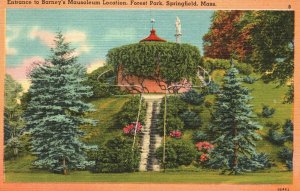 Vintage Postcard 1950 Entrance Barney's Mausoleum Forest Park Springfield Mass.