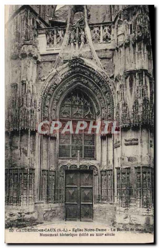 Old Postcard Caudebec en Caux Eglise Notre Dame The right portal