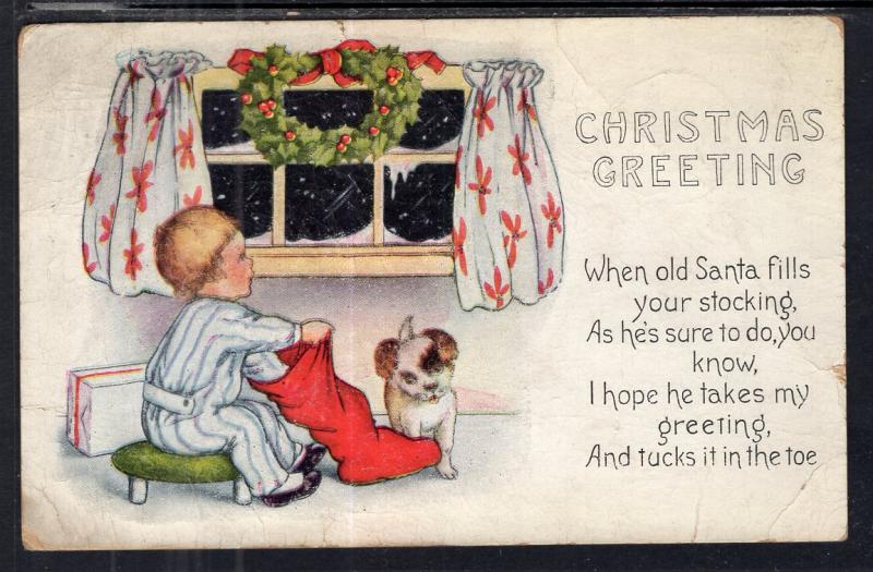 Christmas Greeting Boy Dog BIN