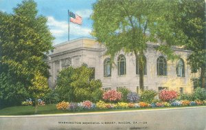 Macon Georgia Washington Memorial Library Linen Postcard Unused