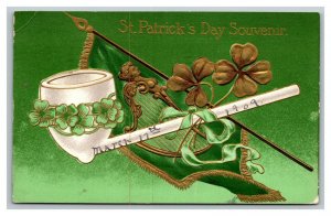 Vintage 1909 Winsch St. Patrick's Day Postcard White Pipe Gold Clovers & Harp