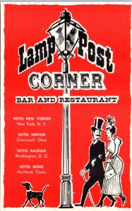1950s Lamp Post Corner Bar & Restaurant Massaglia Hotels Advertising Postcard