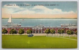 Barracks B With View Of Harbor US Naval Training Station Newport RI Postcard N21