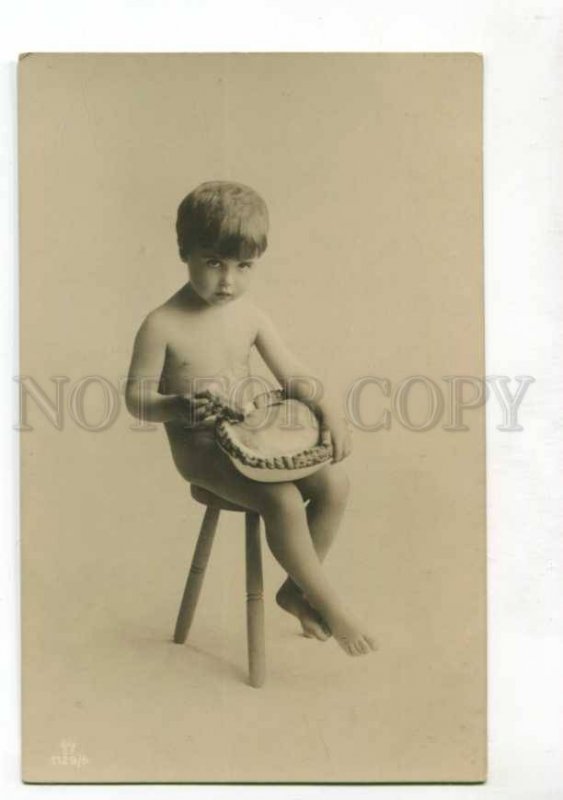 401698 KID Boy Child w/ Sweet Cake Vintage PHOTO PC