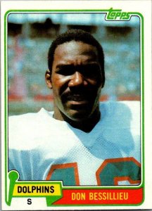 1981 Topps Football Card Don Bessillieu Miami Dolphins sk60223