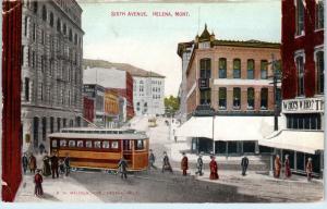 HELENA, MT Montana   6th Avenue  STREET  SCENE   TROLLEY CAR   1910   Postcard