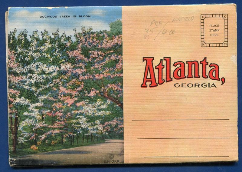 Atlanta Georgia ga dogwood trees Grant Park postcard folder 1930s