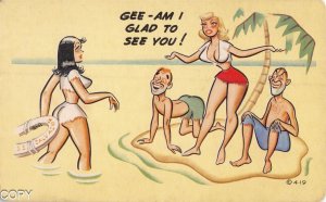 Sexy Comic Girls on Island postcard