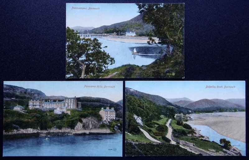 Wales Collection x 3 BARMOUTH Views c1910 Postcards by Valentine