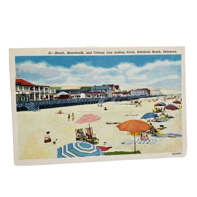 Rehoboth Beach Delaware Beach Boardwalk & Cottages Linen Vintage Postcard