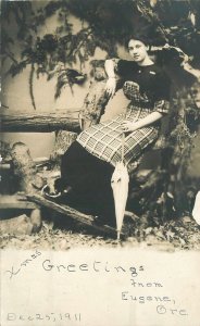 Postcard RPPC Oregon Eugene Page Studio Woman umbrella 23-6679