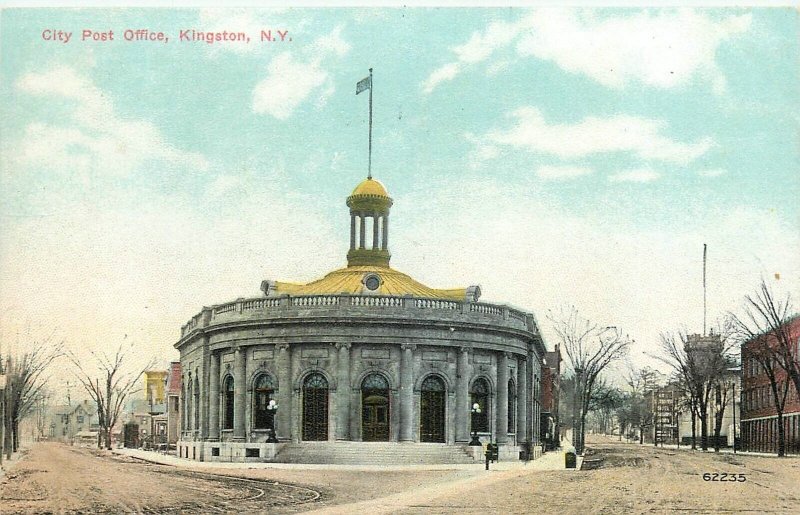 Postcard C-1910 Kingston New York City Post Office flag occupation 24-6140