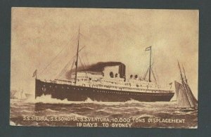 Ca 1908 Post Card SS Sierra Passenger & Cargo Liner Mediterranean To Australia