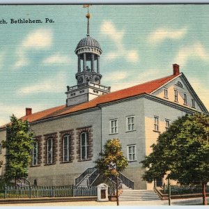 c1940s Bethlehem, PA Moravian Church Mebane Greeting Post Card Linen Penna. A211