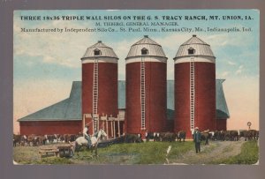 Mt. Union IOWA 1917 ADVERTISING Farm Farming TRIPLE WALL SILOS Silo COWS IA