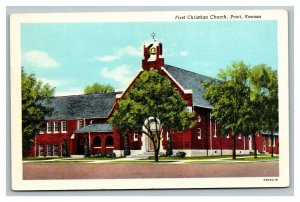 Vintage 1940's Postcard First Christian Grounds Church Pratt Kansas