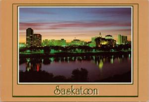 Saskatoon Saskatchewan SK Sask Skyline River Dusk Unused Vintage Postcard D45 