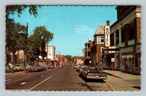 Drummondville Quebec La Rue Heriot, Esso Fuel Drugs Chrome Canada c1969 Postcard