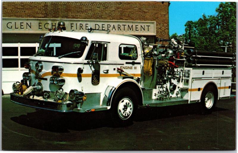 1970 American LaFrance Pumper, Glen Echo Fire Department, MD Postcard G12