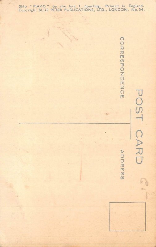 L369 Ship Piako by J Spurling painting vintage postcard