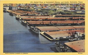 Galveston Texas 1940s Postcard Aerial View Galveston's Harbor & Docks